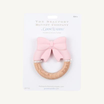 Beaufort Bonnet Bow Wooden & Silicone Teether - Palm Beach Pink