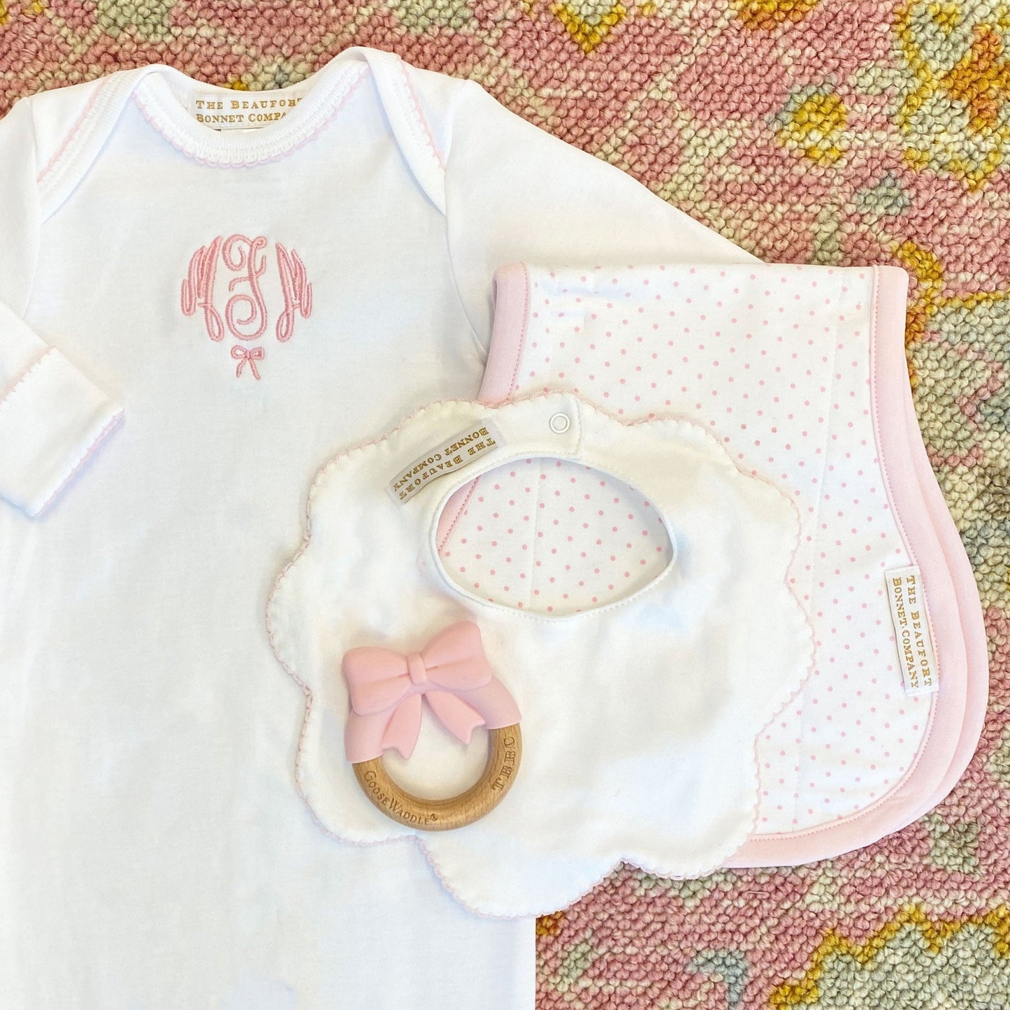 Beaufort Bonnet Bow Wooden & Silicone Teether - Palm Beach Pink