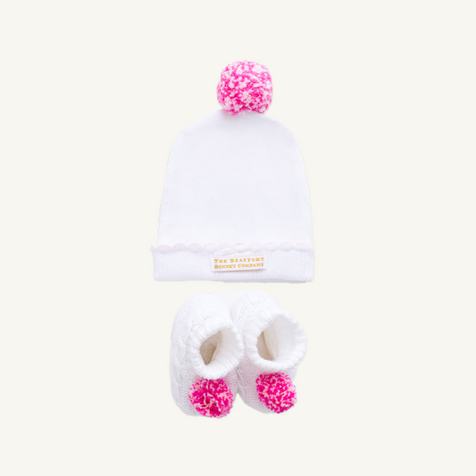 Beaufort Bonnet Bryer Booties & I'm Here Hat Set - Worth Avenue White