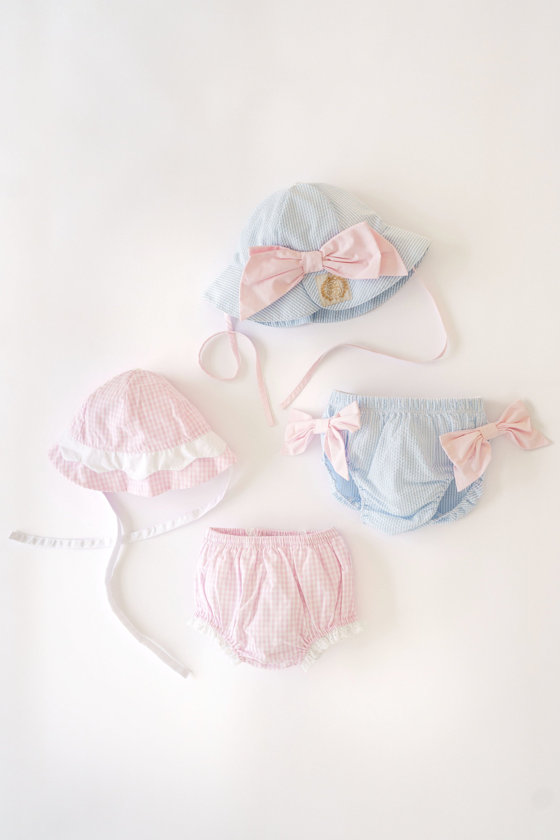 Beaufort Bonnet Pippa Petal Hat - Breakers Blue Seersucker & Palm Beach Pink