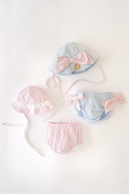 Beaufort Bonnet Pippa Petal Hat - Breakers Blue Seersucker & Palm Beach Pink