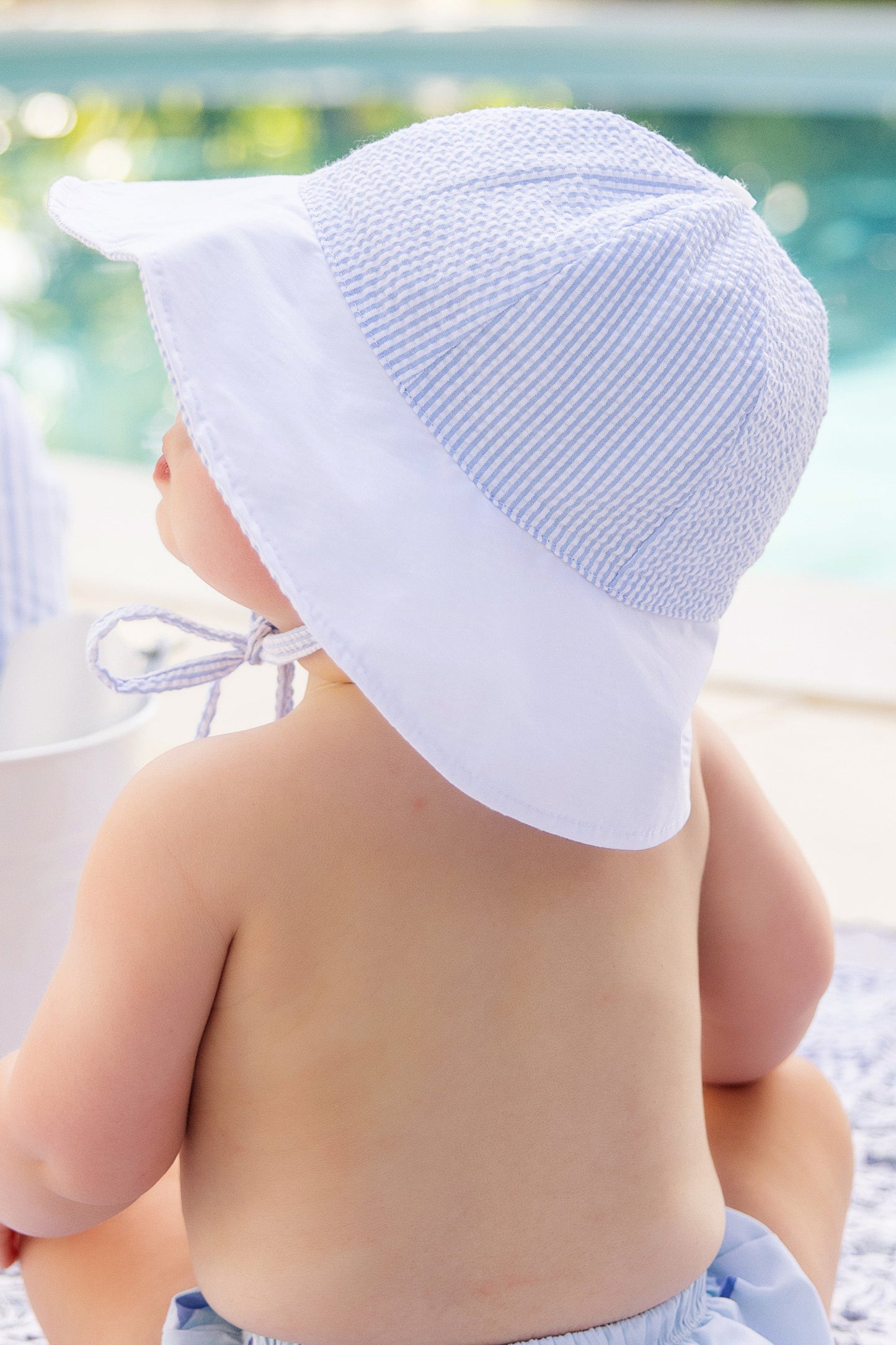 Beaufort Bonnet Sawyer Sun Hat - Breakers Blue Seersucker with Worth Avenue White