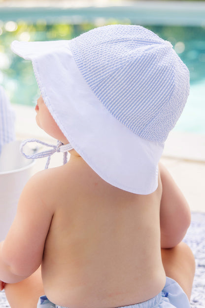Beaufort Bonnet Sawyer Sun Hat - Breakers Blue Seersucker with Worth Avenue White