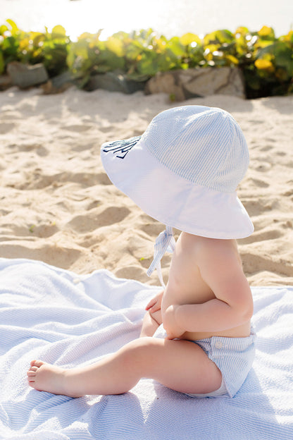 Beaufort Bonnet Sawyer Sun Hat - Breakers Blue Seersucker with Worth Avenue White