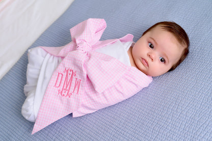 Beaufort Bonnet Bow Swaddle ® - Pink Greenbrier Gingham