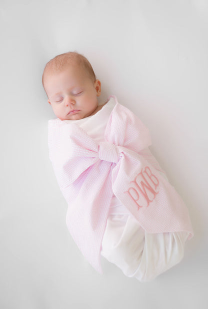 Beaufort Bonnet Bow Swaddle ® - Pink Savannah Seersucker