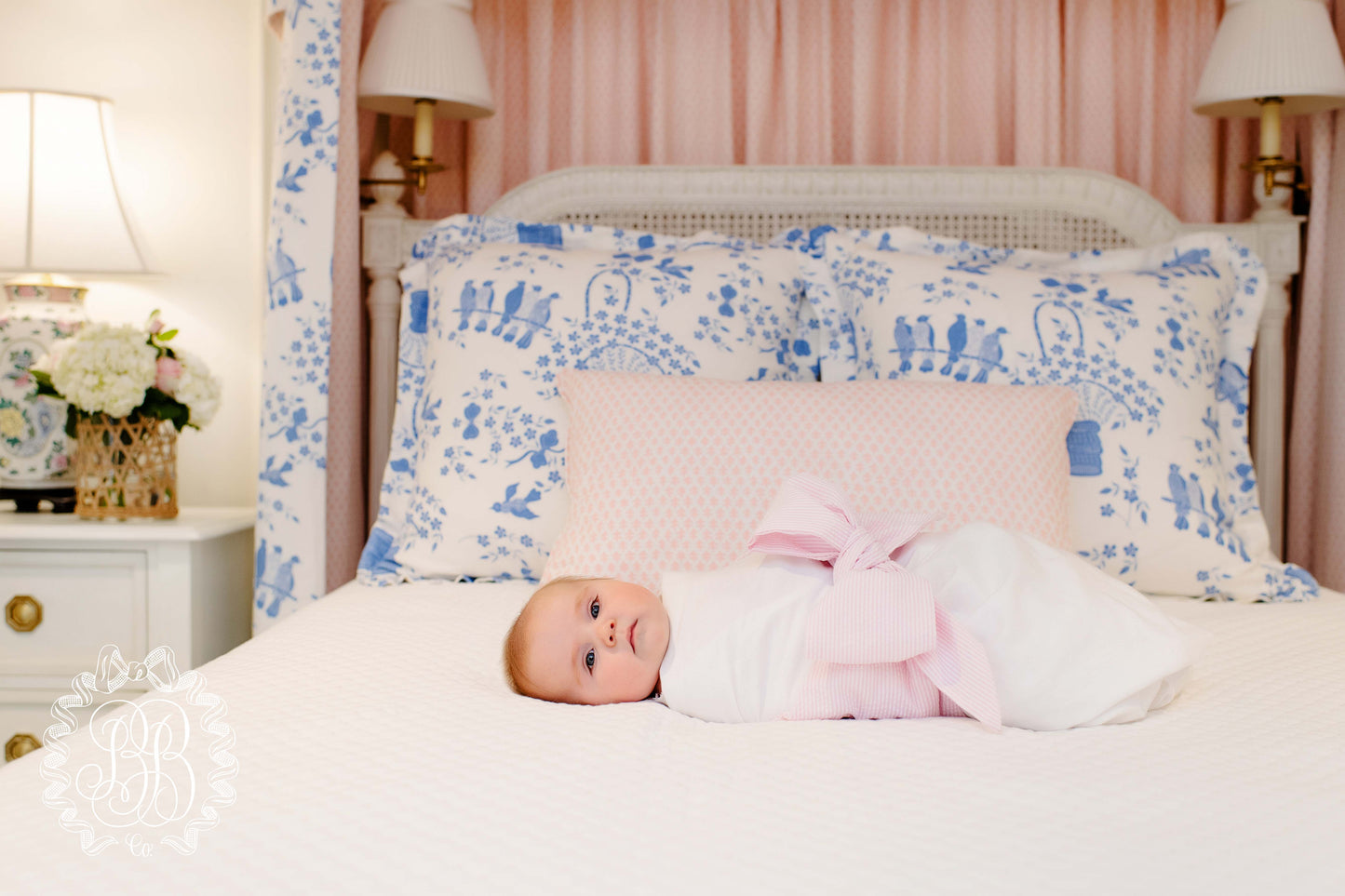 Beaufort Bonnet Bow Swaddle ® - Pink Savannah Seersucker