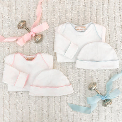 Beaufort Bonnet Darling Debut Set (with snaps) - Worth Avenue White with Palm Beach Pi