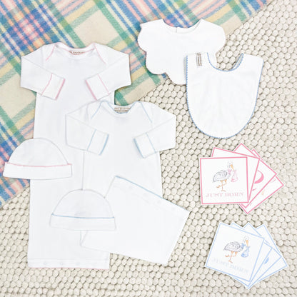 Beaufort Bonnet Darling Debut Set (with snaps) - Worth Avenue White with Palm Beach Pi