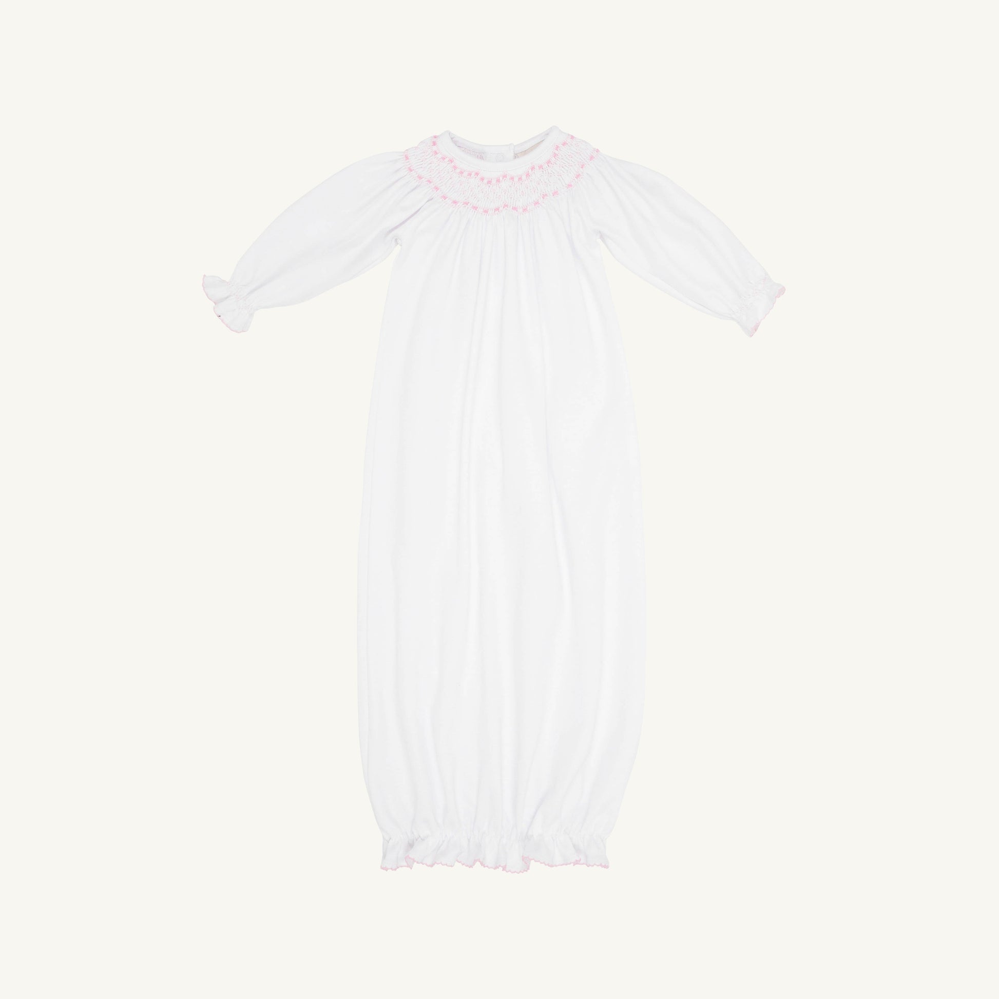 Beaufort Bonnet Sweetly Smocked Greeting Gown - Worth Avenue White with Palm Beach Pin