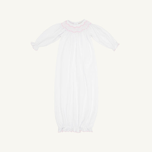 Beaufort Bonnet Sweetly Smocked Greeting Gown - Worth Avenue White with Palm Beach Pin