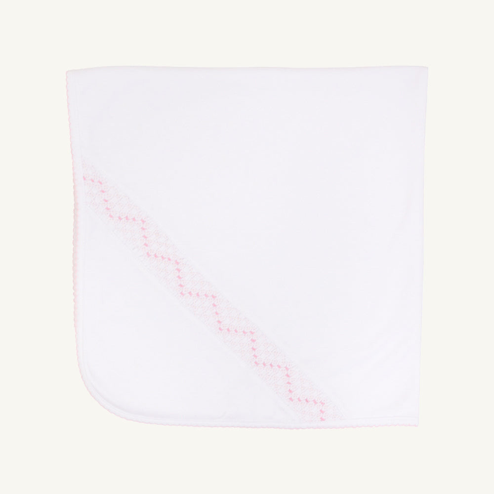 Beaufort Bonnet Sweetly Smocked Blessing Blanket - Worth Avenue White with Palm Beach