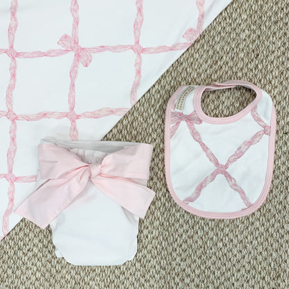 Beaufort Bonnet Baby Bow Bottom Bloomer - Worth Avenue White with Palm Beach Pink