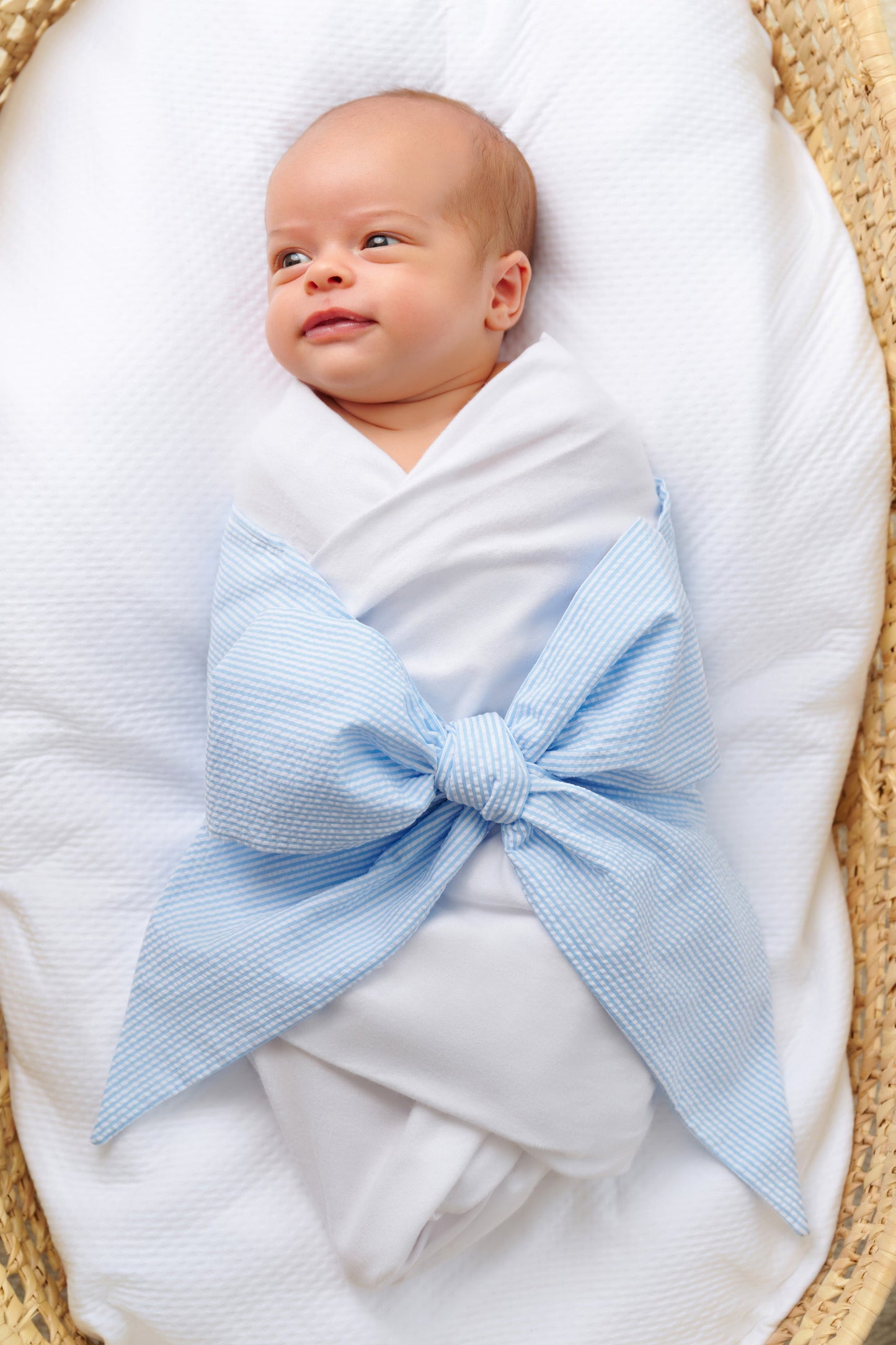 Beaufort Bonnet Bow Swaddle ® - Breakers Blue Seersucker