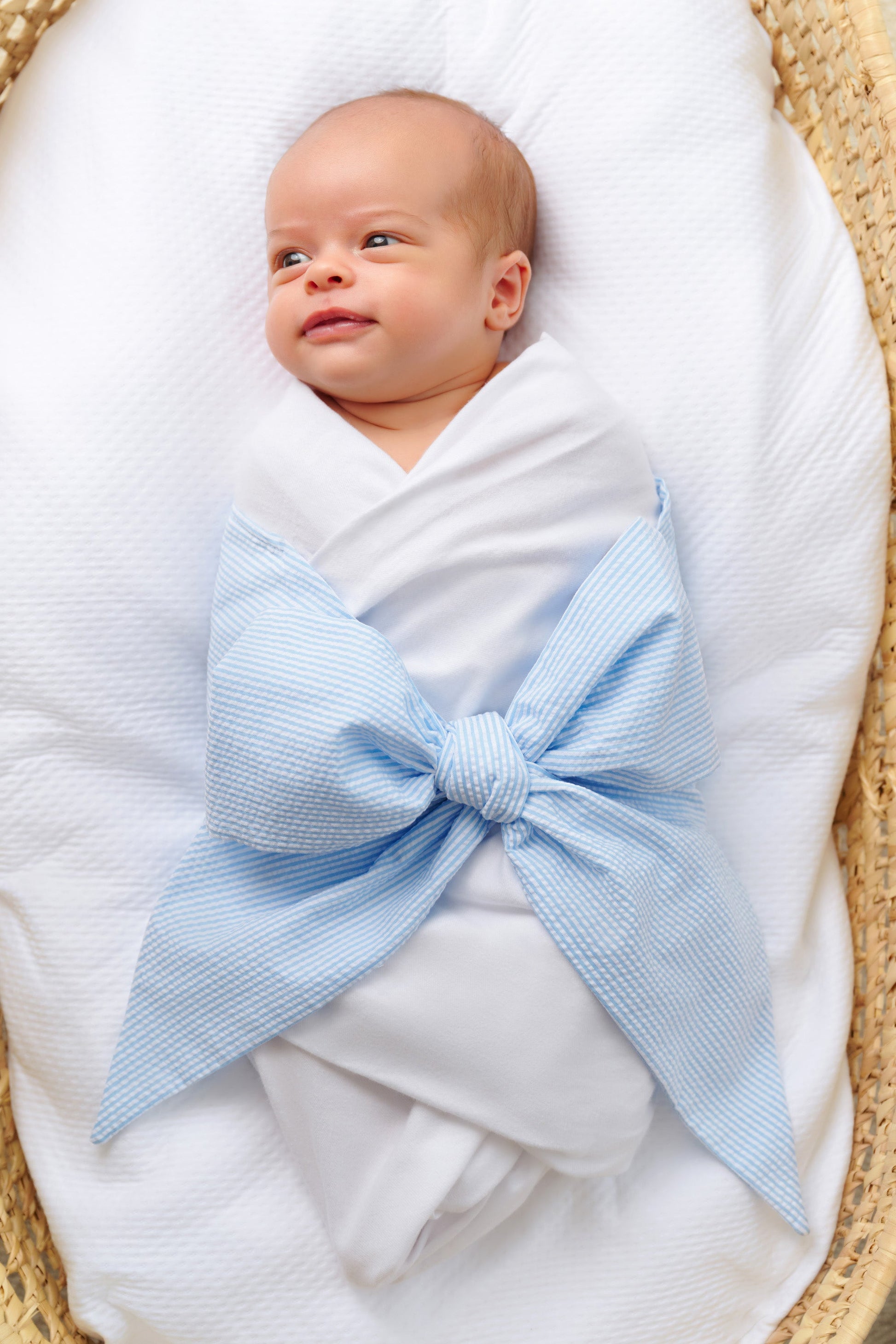 Beaufort Bonnet Bow Swaddle ® - Breakers Blue Seersucker