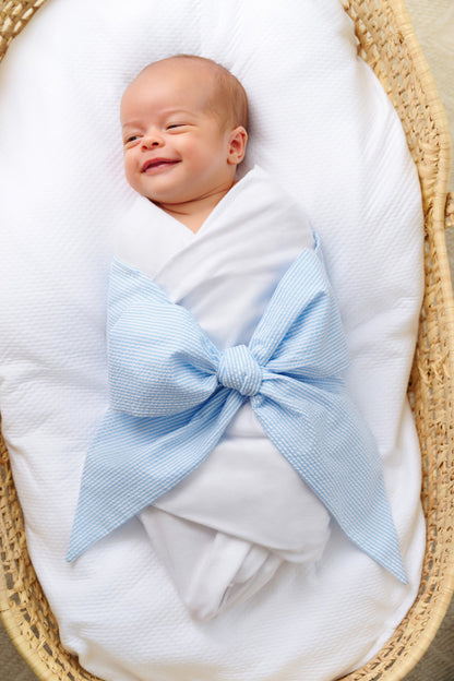 Beaufort Bonnet Bow Swaddle ® - Breakers Blue Seersucker