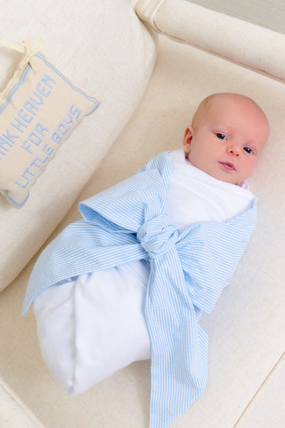 Beaufort Bonnet Bow Swaddle ® - Breakers Blue Seersucker