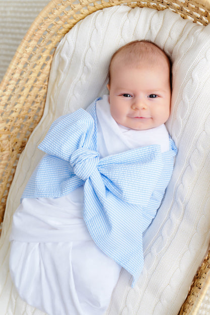 Beaufort Bonnet Bow Swaddle ® - Breakers Blue Seersucker