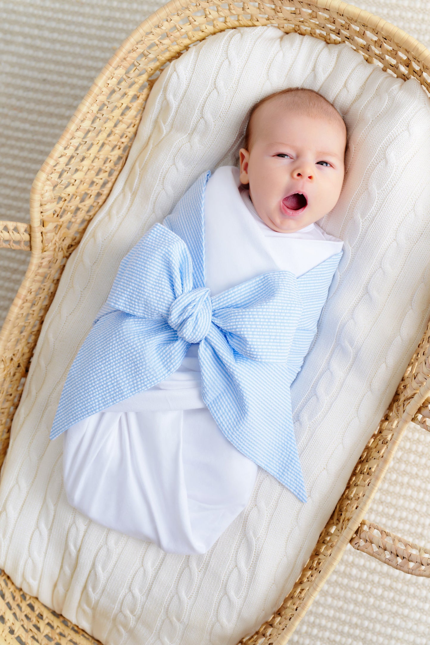Beaufort Bonnet Bow Swaddle ® - Breakers Blue Seersucker