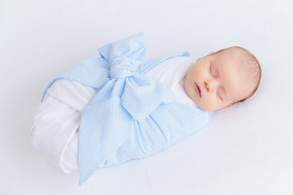 Beaufort Bonnet Bow Swaddle ® - Breakers Blue Seersucker