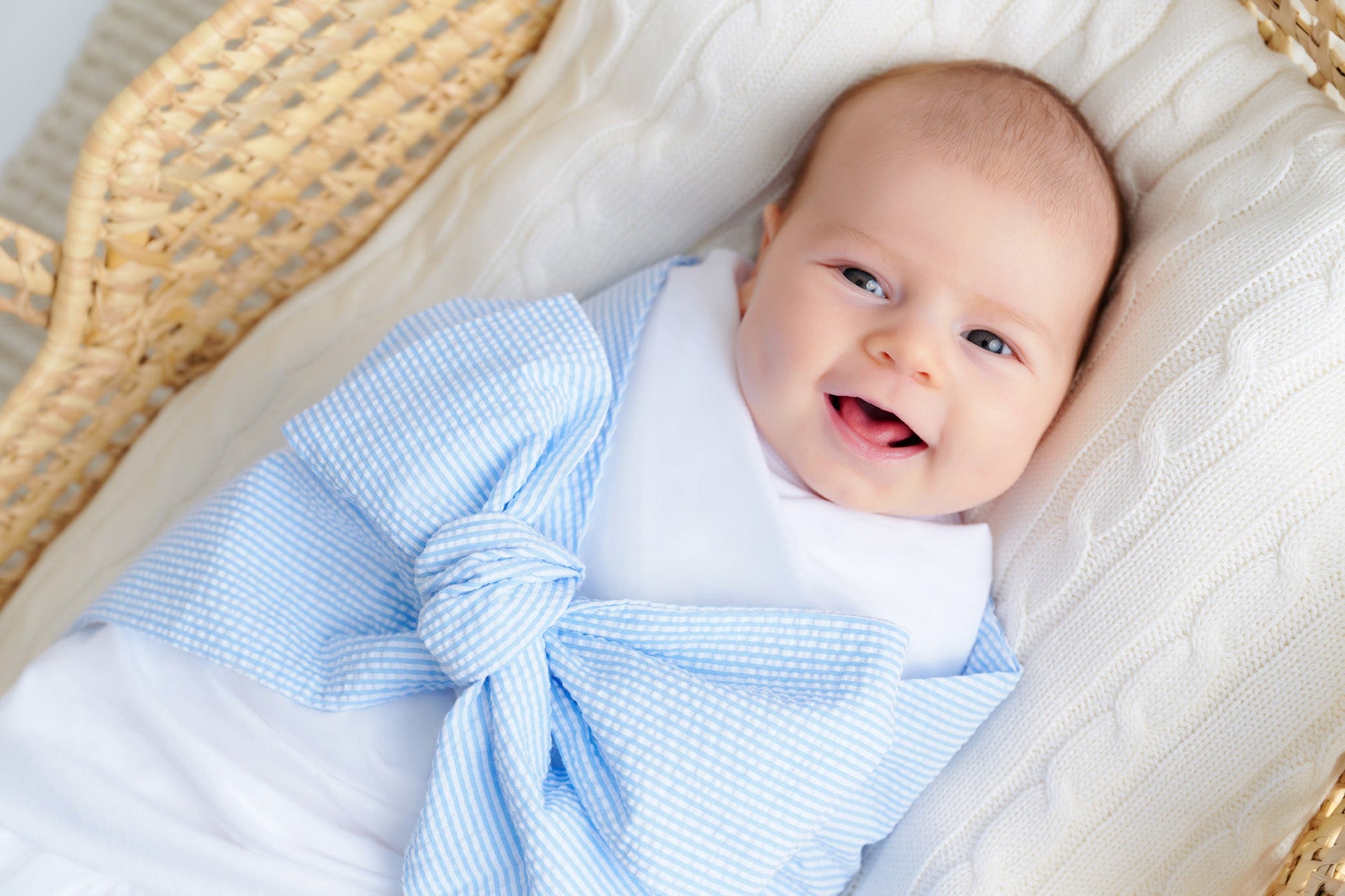 Beaufort Bonnet Bow Swaddle ® - Breakers Blue Seersucker