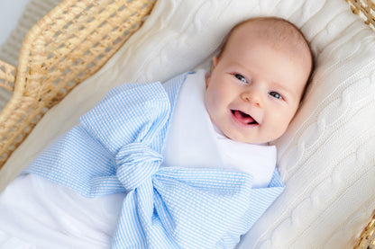 Beaufort Bonnet Bow Swaddle ® - Breakers Blue Seersucker