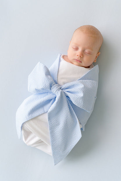 Beaufort Bonnet Bow Swaddle ® - Breakers Blue Seersucker