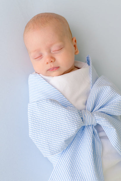 Beaufort Bonnet Bow Swaddle ® - Breakers Blue Seersucker