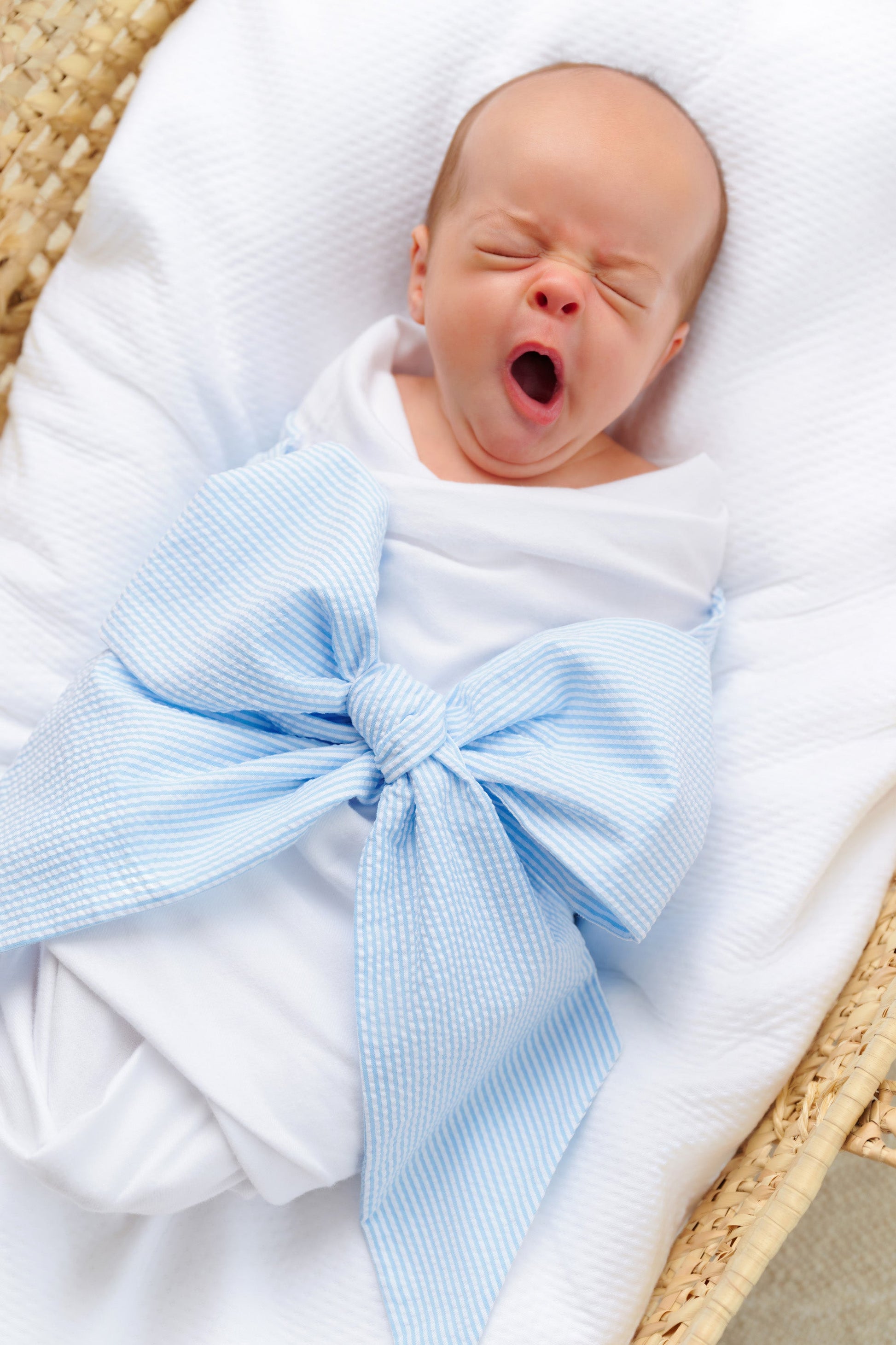 Beaufort Bonnet Bow Swaddle ® - Breakers Blue Seersucker
