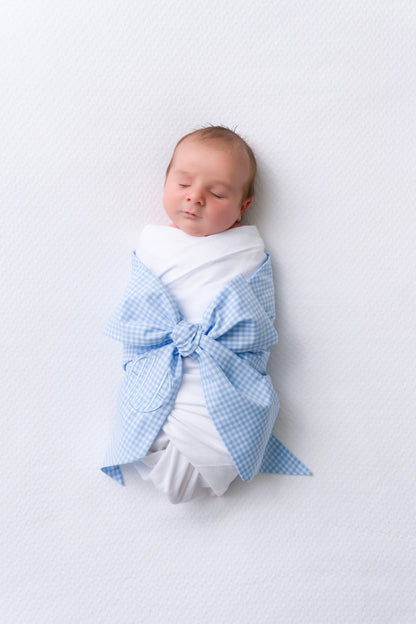 Beaufort Bonnet Bow Swaddle ® - Blue Gasparilla Gingham