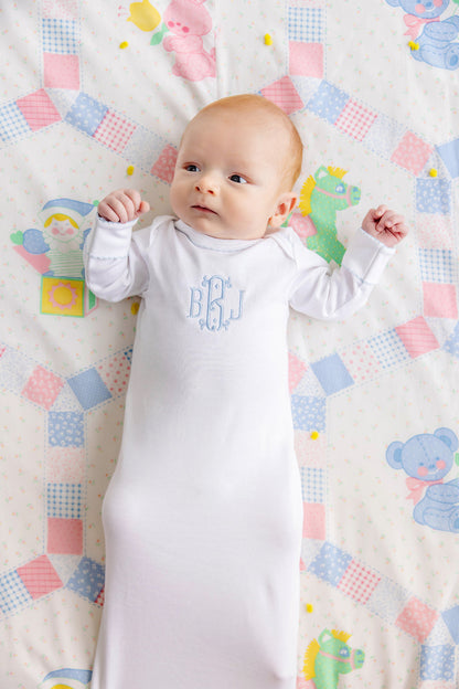 Beaufort Bonnet Darling Debut Set (with snaps) - Worth Avenue White with Buckhead Blue