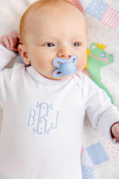 Beaufort Bonnet Darling Debut Set (with snaps) - Worth Avenue White with Buckhead Blue