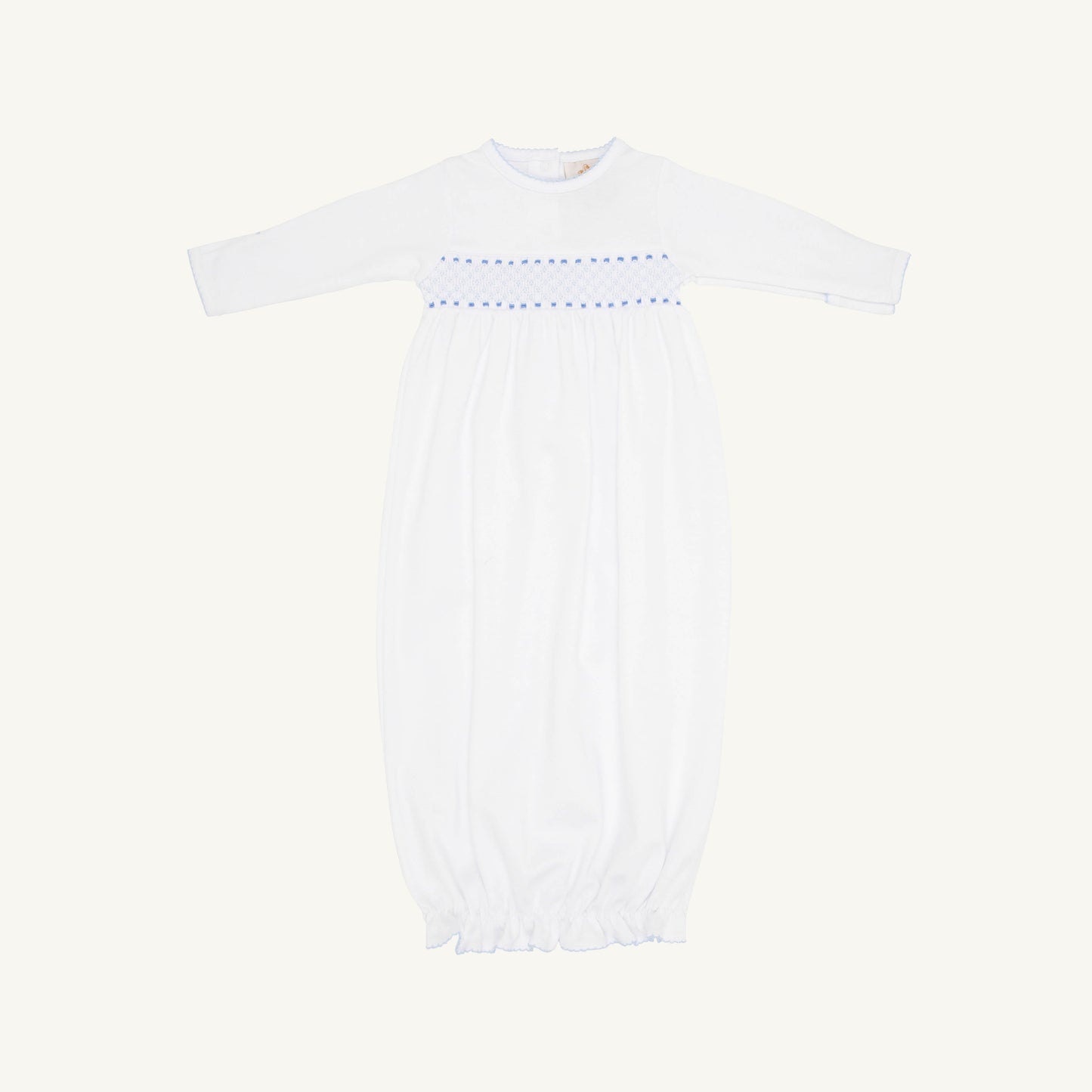 Beaufort Bonnet Sweetly Smocked Greeting Gown - Worth Avenue White with Buckhead Blue