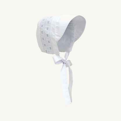 Beaufort Bonnet Sweetly Smocked Bonnet - Worth Avenue White with Buckhead Blue