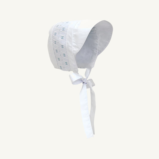 Beaufort Bonnet Sweetly Smocked Bonnet - Worth Avenue White with Buckhead Blue