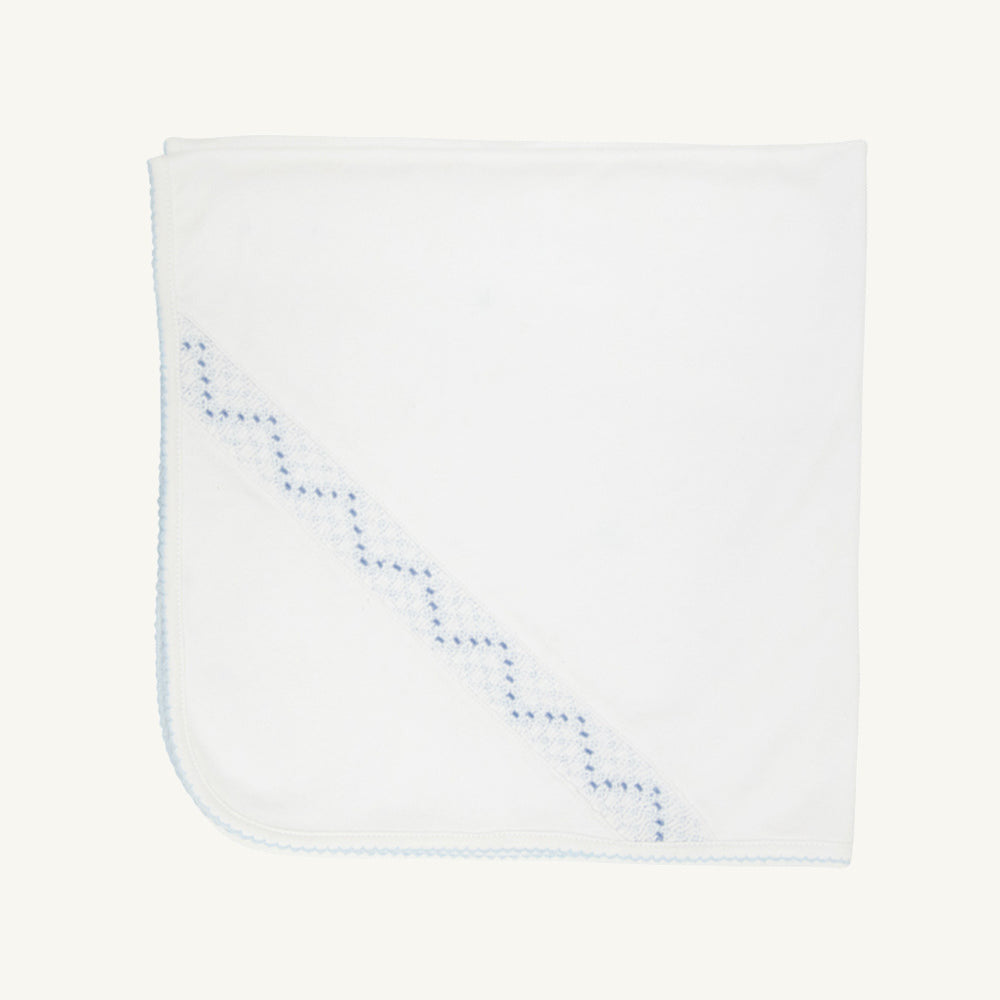 Beaufort Bonnet Sweetly Smocked Blessing Blanket - Worth Avenue White with Buckhead Bl