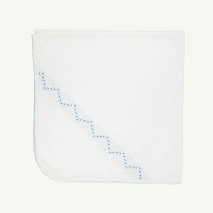 Beaufort Bonnet Sweetly Smocked Blessing Blanket - Worth Avenue White with Buckhead Bl