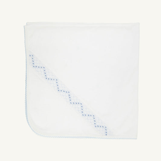 Beaufort Bonnet Sweetly Smocked Blessing Blanket - Worth Avenue White with Buckhead Bl