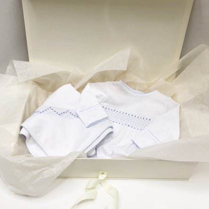Beaufort Bonnet Sweetly Smocked Blessing Blanket - Worth Avenue White with Buckhead Bl