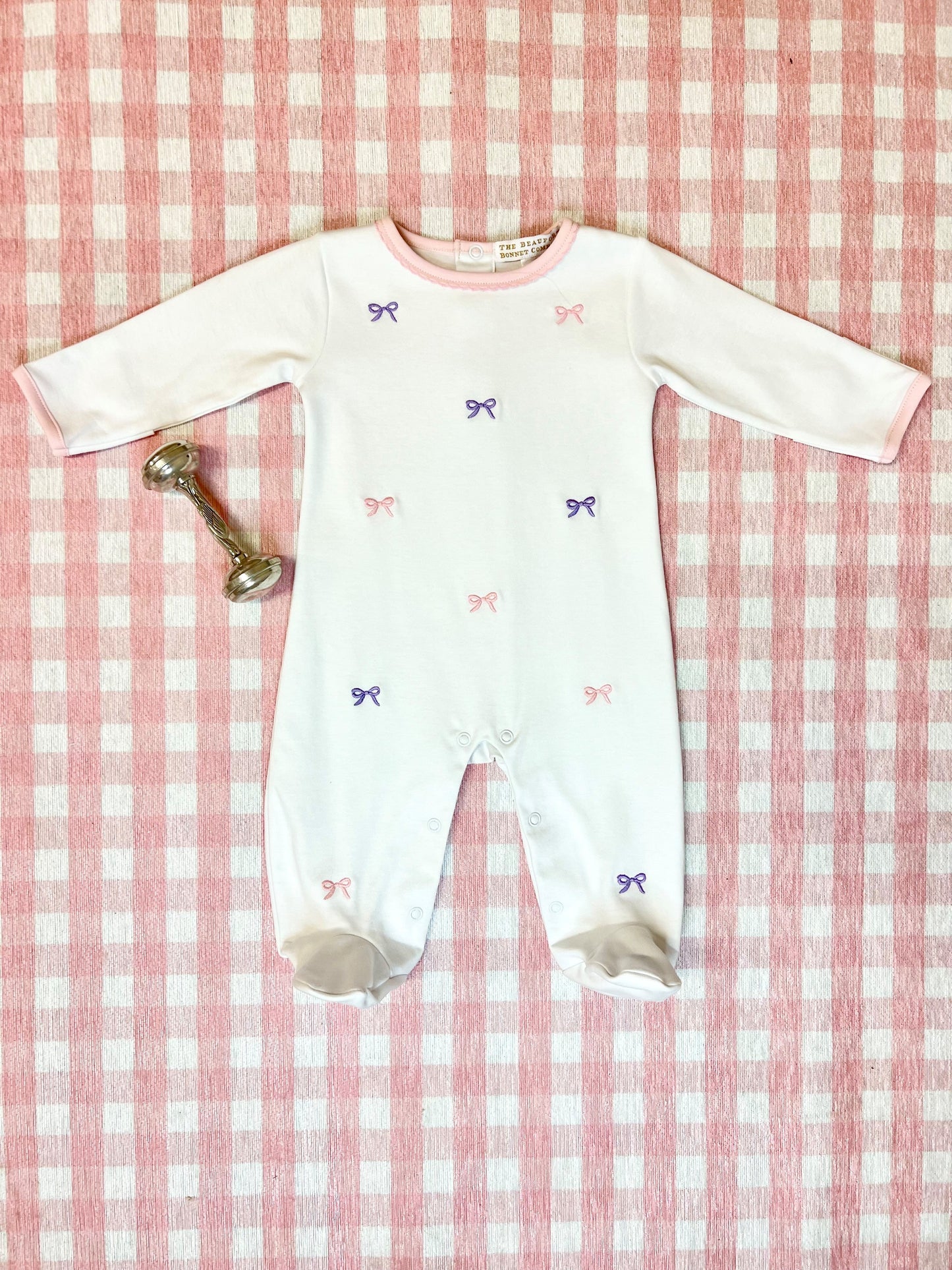 Beaufort Bonnet Rock Me Romper - Worth Avenue White & Bow Embroidery