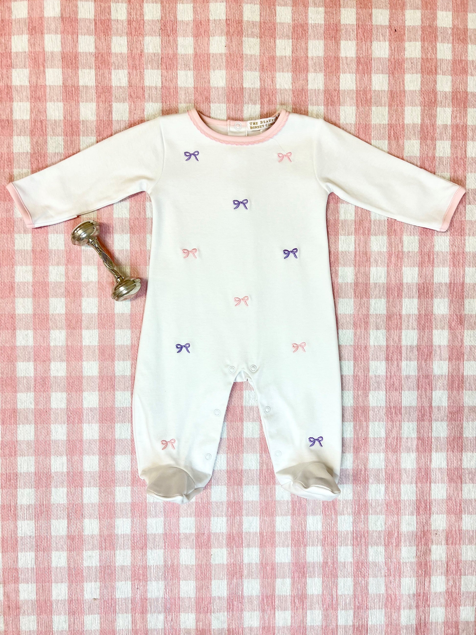 Beaufort Bonnet Rock Me Romper - Worth Avenue White & Bow Embroidery