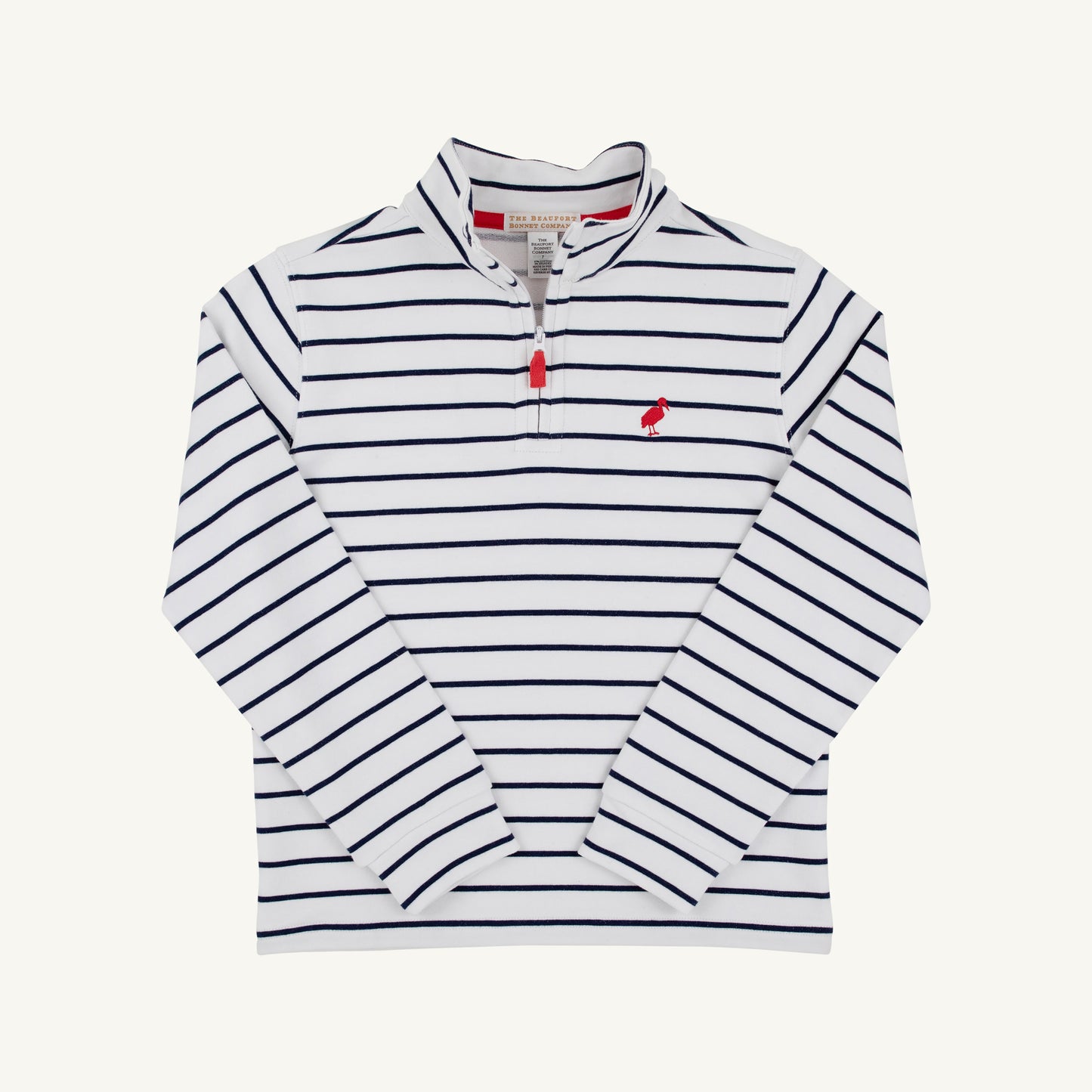 Beaufort Bonnet Hayword Half Zip - Nantucket Navy Stripe with Red Stork