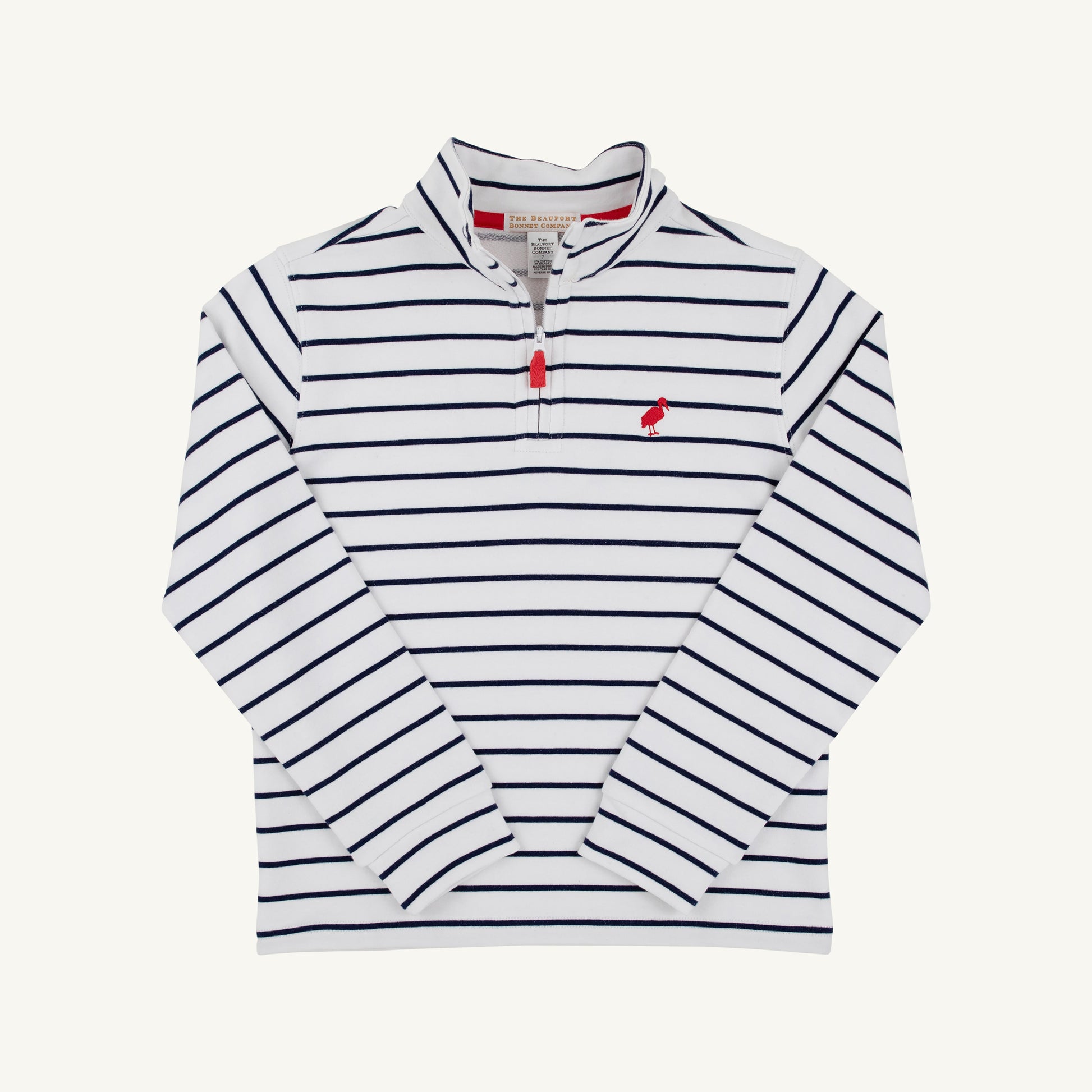 Beaufort Bonnet Hayword Half Zip - Nantucket Navy Stripe with Red Stork