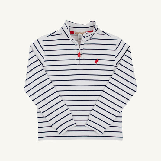 Beaufort Bonnet Hayword Half Zip - Nantucket Navy Stripe with Red Stork
