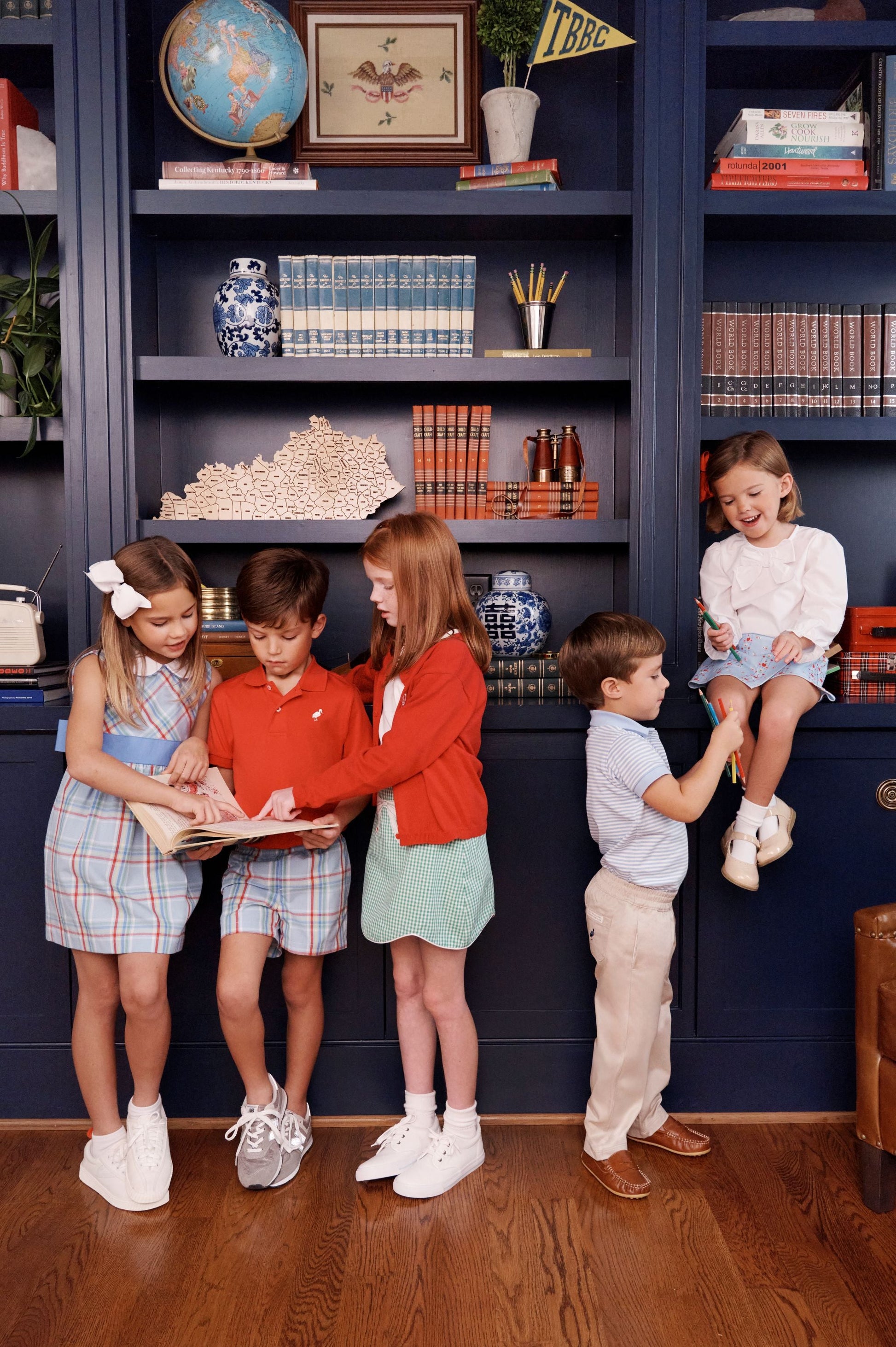 Beaufort Bonnet Prim & Proper Polo - Beale Street Blue Stripe with Red Stork
