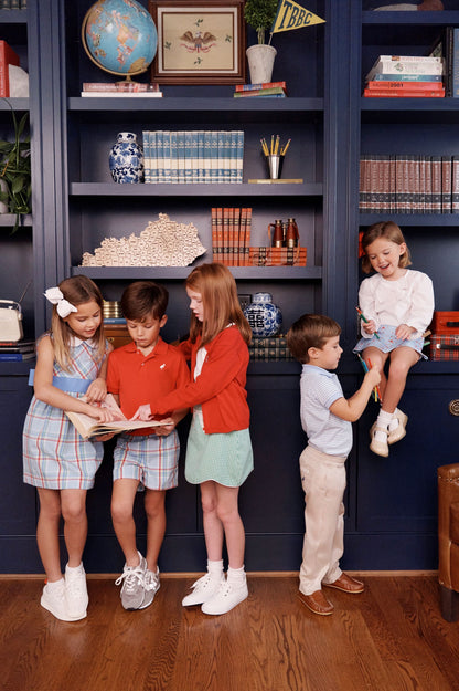 Beaufort Bonnet Prim & Proper Polo - Beale Street Blue Stripe with Red Stork