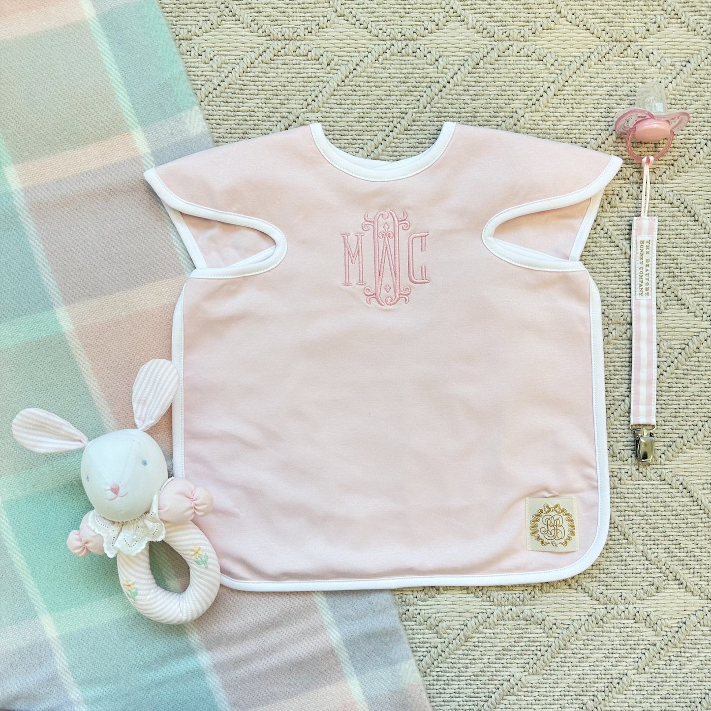 Beaufort Bonnet Big Bite Bib - Palm Beach Pink with Worth Avenue White