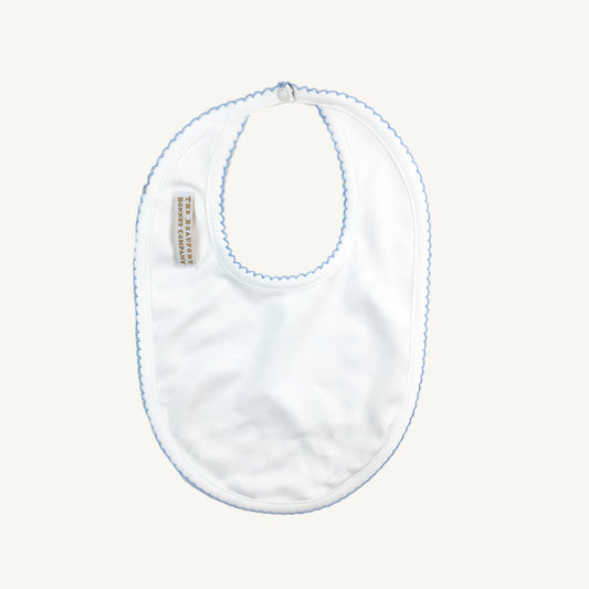 Beaufort Bonnet Bellyful Bib - Worth Avenue White with Buckhead Blue Picot Trim