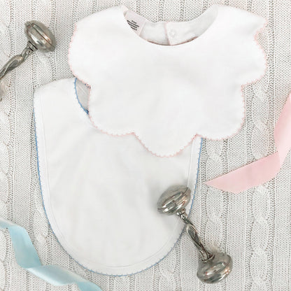 Beaufort Bonnet Bellyful Bib - Worth Avenue White with Buckhead Blue Picot Trim