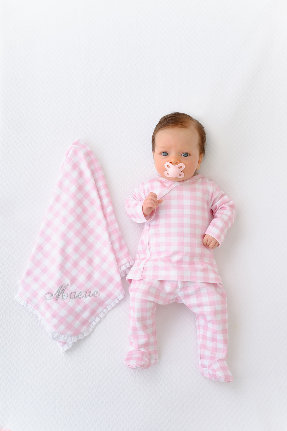 Beaufort Bonnet Baby Blanket - Palm Beach Pink Gingham & Worth Avenue White